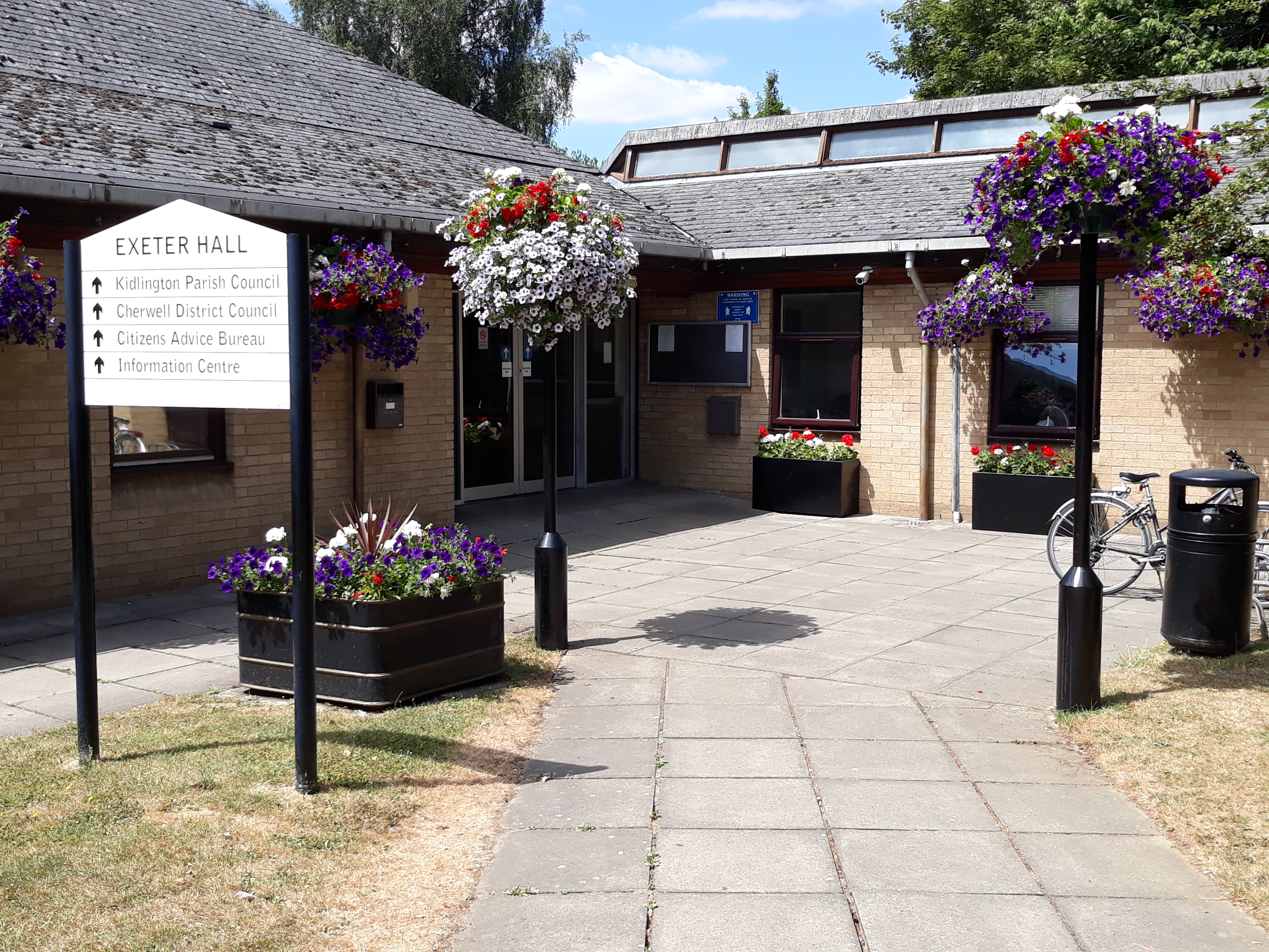 exeter hall with purple flowers